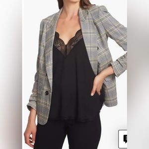 Menswear Plaid Ruched Sleeve Blazer